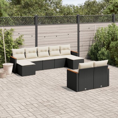 9-dijelni set vrtnih sofa s jastucima crni od poliratana
