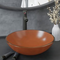 Umivaonik sa slavinom i odvodom, smeđi kaljeno staklo