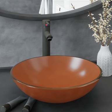 Umivaonik sa slavinom i odvodom, smeđi kaljeno staklo