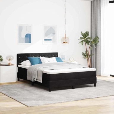 Box Spring krevet s madracem i LED-om, baršun, 140x200 cm, crni