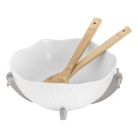 VILLA ALTACHIARA Set bijelih keramičkih zdjela za salatu i pribora za jelo od bambusa Yin & Yang