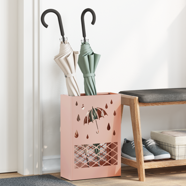 Stalak za kišobrane, ružičasti, metal, srednji, dekorativni umetci
