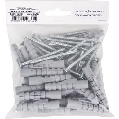 TEHNOPRO Plastična tipla s vijkom FI12(30kom.)