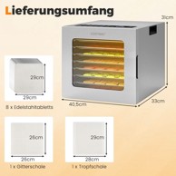 NORTHIX Dehidrator hrane, 850 W, 8 pladnjeva, timer 48 sati, 35–75 °C, srebrni