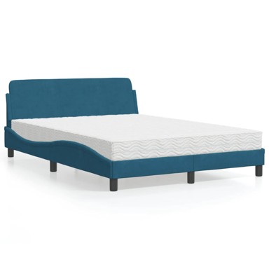 Krevet s madracem plavi 140x190 cm baršunasti