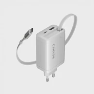 CANYON Zidni punjač OnCharge 65RC, USB-C, 65 W, ugrađeni kabel, EU, bijeli (CNS-CURC65ACW)