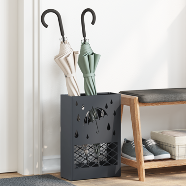 Stalak za kišobrane, antracit, metal, srednji, dekorativni detalji