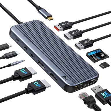 Priključna stanica, 12 u 1, USB-C, trostruki zaslon, 8K HDMI, 2 x DP, USB čvorište, 100 W PD, Ethernet, SD/TF
