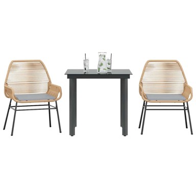 Vrtna garnitura, 3-dijelni set s jastucima poliratan i staklo, smeđa