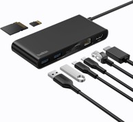 BELKIN USB-C čvorište Connect B0FXXJMY3W, 8 u 1, 4K@60Hz, 100 W PD, 10 Gbps, 2.5 Gbps Ethernet, crno