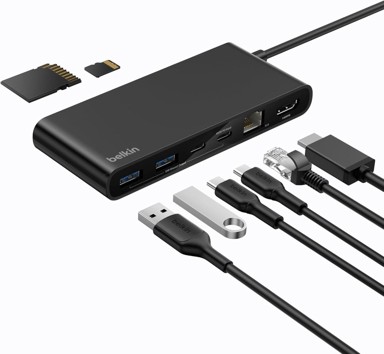 BELKIN USB-C čvorište Connect B0FXXJMY3W, 8 u 1, 4K@60Hz, 100 W PD, 10 Gbps, 2.5 Gbps Ethernet, crno