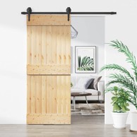 Klizna vrata 85 x 210 cm čvrsta borovina, prirodna i crna