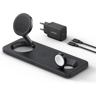 ANKER Kućni punjač bežična stanica 3 u 1, Mag Go Pad, 15W, crna