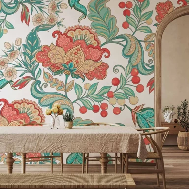 Foto tapeta Etničko raslinje, biljni motiv s ornamentima u šarenom cvijeću, 250x175 cm