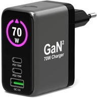 PORT DESIGNS Zidni punjač Port Connect GaN 70 W s OLED zaslonom i USB-C kabelom od 2 m (EU)
