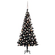 Božićno drvce umjetno, osvijetljeno s kuglicama, crno 120 cm, PVC, rose gold kuglice