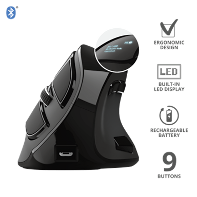 TRUST Miš Voxx Rechargeable Ergonomic, crni, optički, 2400 dpi, bežični, USB
