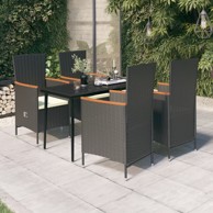 5-dijelni vrtni blagovaonski set, s jastucima, crni