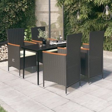 5-dijelni vrtni blagovaonski set, s jastucima, crni