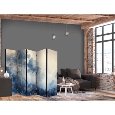 Paravan Krajolik sa stablima u ilustrativnom stilu, bajkovita plava šuma, 225x172 cm, jednostrani