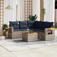 6-dijelni set vrtnih sofa, od poliratana, s jastucima, sivi