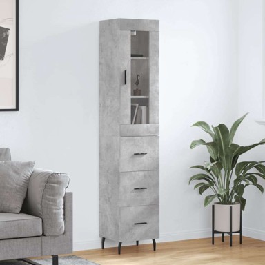 Visoka komoda siva betona 34 5x34x180 cm od konstruiranog drva, ladice