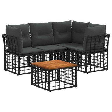 Set vanjskih sofa, 5 kom, poliester, sa stolom, crna