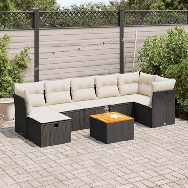 8-dijelni set vrtnih sofa od poliratana s jastucima crni