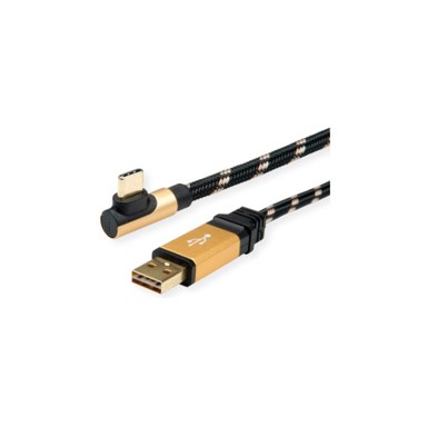ROLINE Kabel GOLD USB2.0 TIP A (M) - USB-C (M) kutni, 0.8m, crno/zlatni