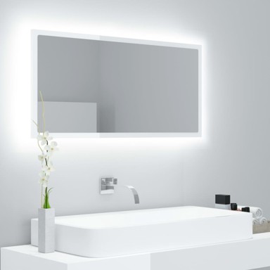 LED kupaonsko ogledalo visoki sjaj bijelo 90x8,5x37 cm iverica