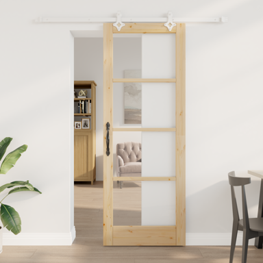 Klizna vrata s hardverskim setom 78x211 cm od čvrstog drva bora