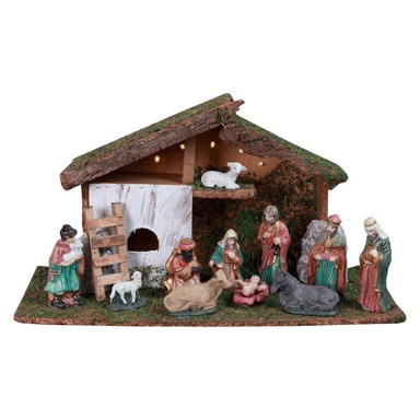 Drvene jaslice, 5× LED, 47 cm