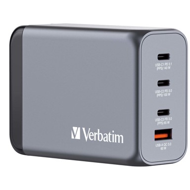 VERBATIM Punjač GNC-240, GaN, 240W, 4x USB (USB-A/C), EU/UK/US