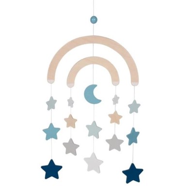 GOKI Vrtuljak za krevetić, azurni, drveni s mjesecom i zvijezdama