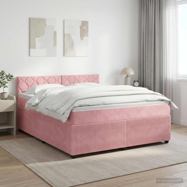 Boxspring krevet s madracem 140 x 200 cm, dizajn s rombovima, ružičasti