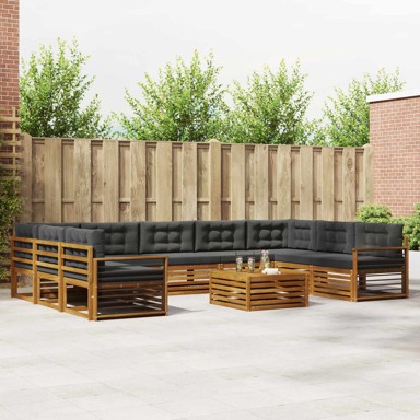 Set vanjskih sofa s jastukom, 10-dijelni, prirodna i antracit