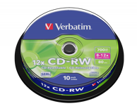 VERBATIM CD-RW medij, DataLife Plus, 8–12×, 700 MB, spindle, 10 kom