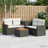 Set sofa 6 kom. poli ratan i čelik, crni i krem-bijeli