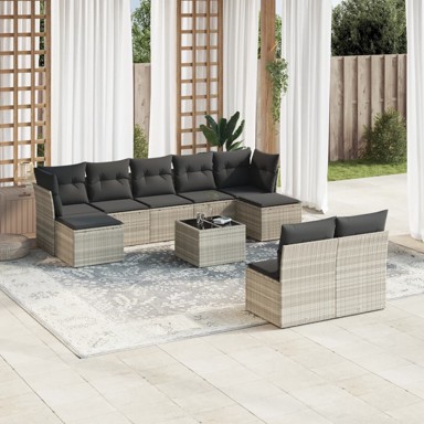 10-dijelni set vrtnih sofa poliratan s jastucima svijetlosivi