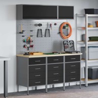Set radnih ormarića s ladicama i pohranom (set 8 kom), 150 x 55 x 200 cm, crna
