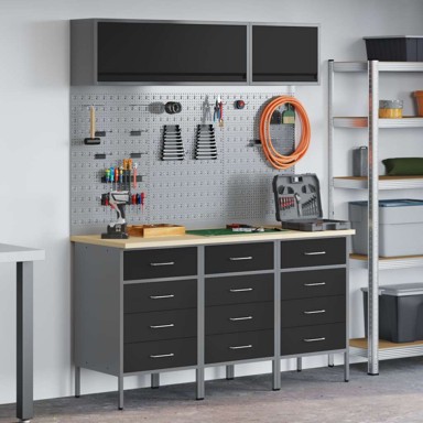 Set radnih ormarića s ladicama i pohranom (set 8 kom), 150 x 55 x 200 cm, crna