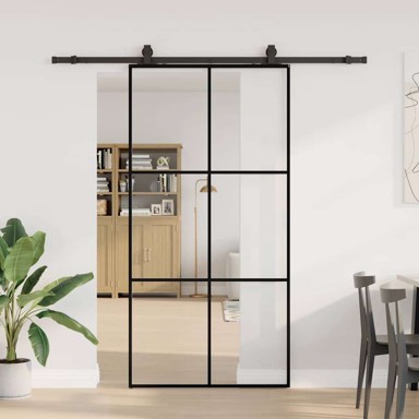 Klizna vrata s priborom od ESG stakla 102x205 cm crna