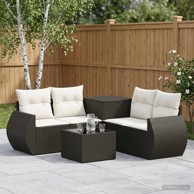 Set sofa 6 kom. poli ratan i čelik, crni i krem-bijeli
