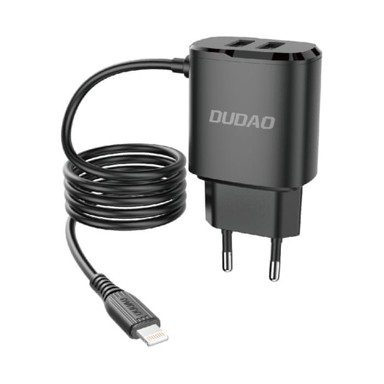 DUDAO Punjač A2ProL, 2×USB, 12W, s Lightning kabelom, crni