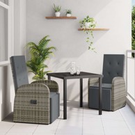 3-dijelni set za blagovanje u vrtu s jastučićima, poli ratan, sivi