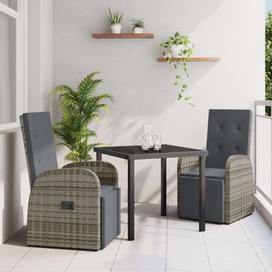 3-dijelni set za blagovanje u vrtu s jastučićima, poli ratan, sivi