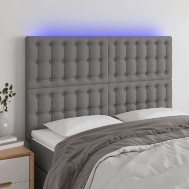 LED uzglavlje, 144 x 5 x 118/128 cm, tkanina, tamno siva