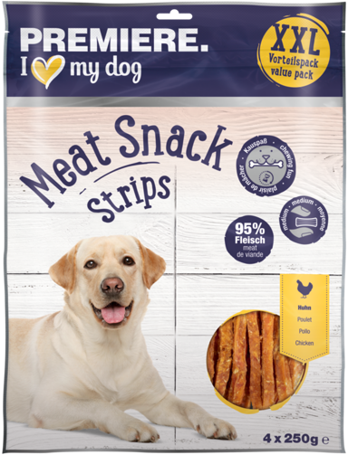 PREMIERE Poslastica za pse Meat Snack Strips, piletina, 4x250 g