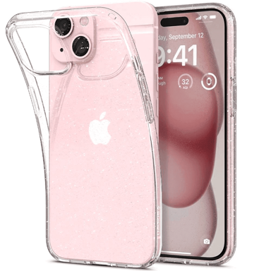 ONASI Silikonska maskica sa šljokicama, iPhone 15 Plus, prozirna, srebrne šljokice