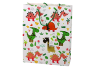 Papirnata poklon vrećica s motivom šarenih dinosaura i palmi 32 cm x 26 cm x 10 cm
